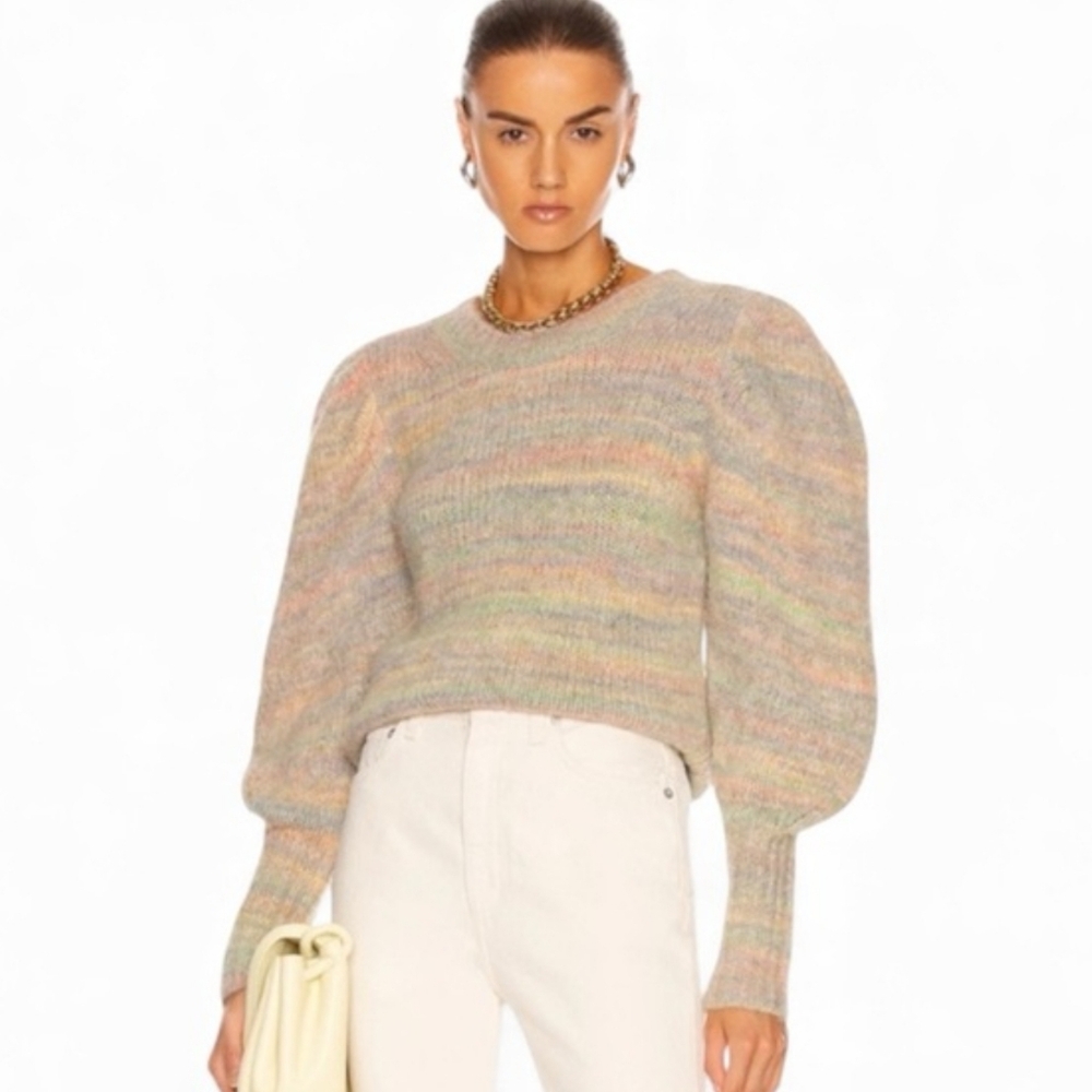 LoveShackFancy Aquarius Pullover Chunky Knit Sweater Pink Cloud Puff Sleeves M